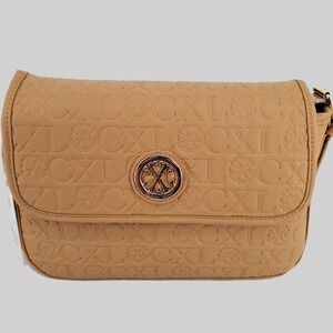 CXL by Christian Lacroix Clara Embossed Logo Shoulder Bag Flap Toffee Adjustable